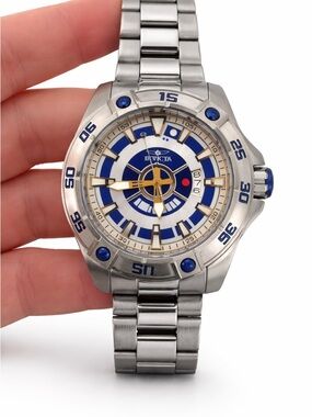Invicta Silver Watch with Blue and Gold Accents